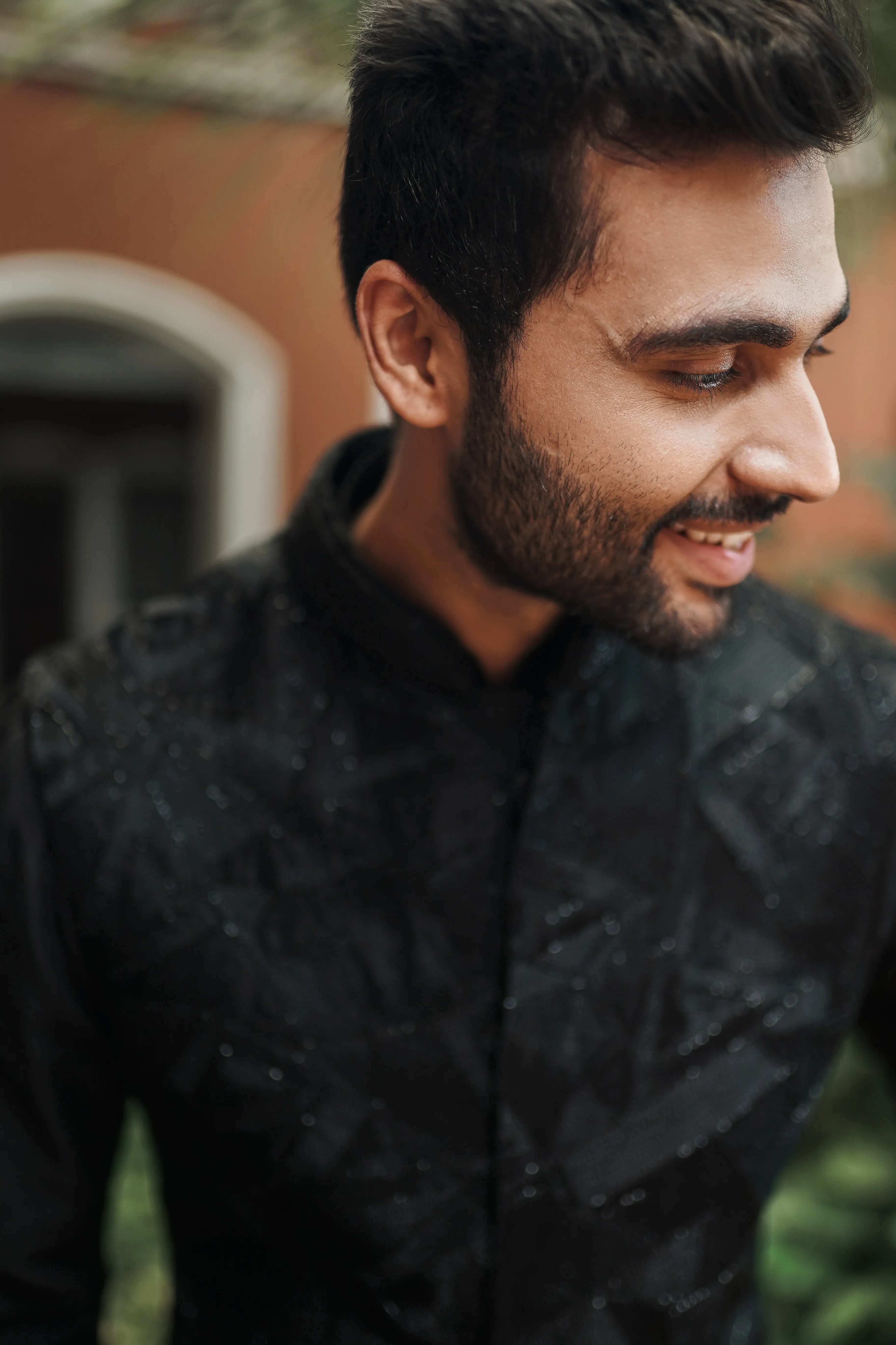Black Long Jacket Set with Resham and Cut Dana Work