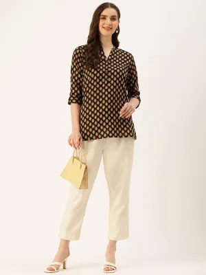 Black Printed Mandarin Collar Ethnic Tunic