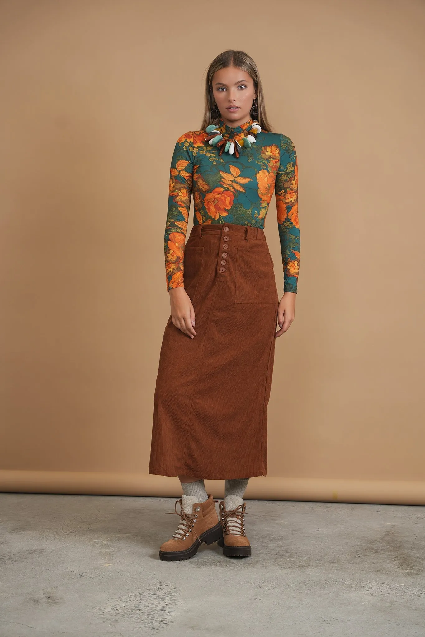 Bliss Printed Mock Neck Teal Floral