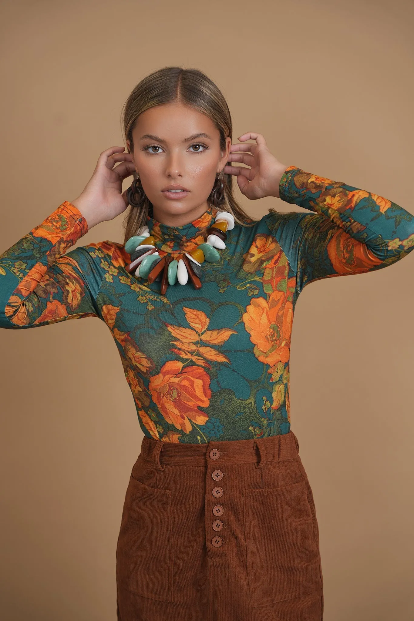 Bliss Printed Mock Neck Teal Floral