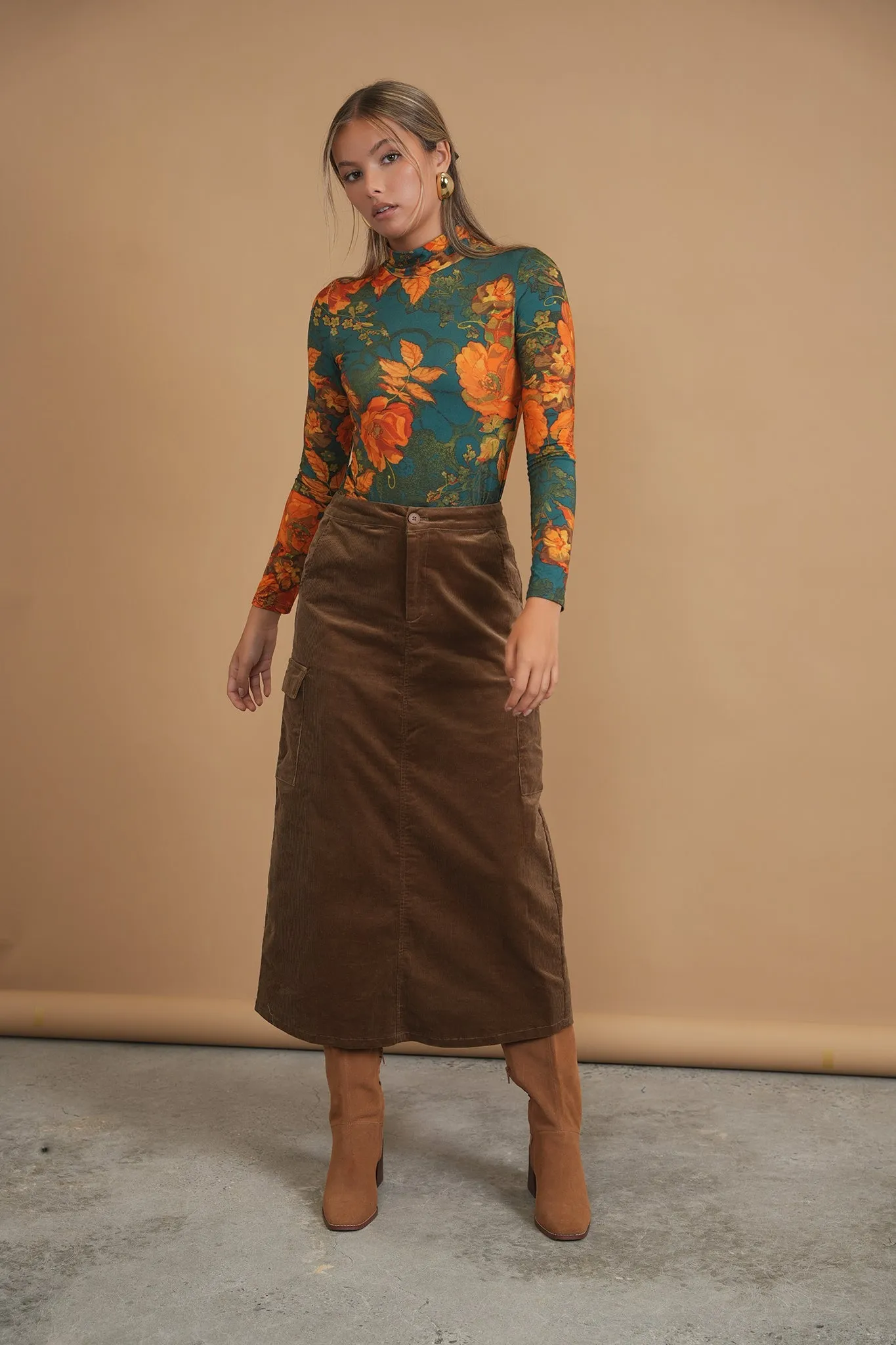 Bliss Printed Mock Neck Teal Floral