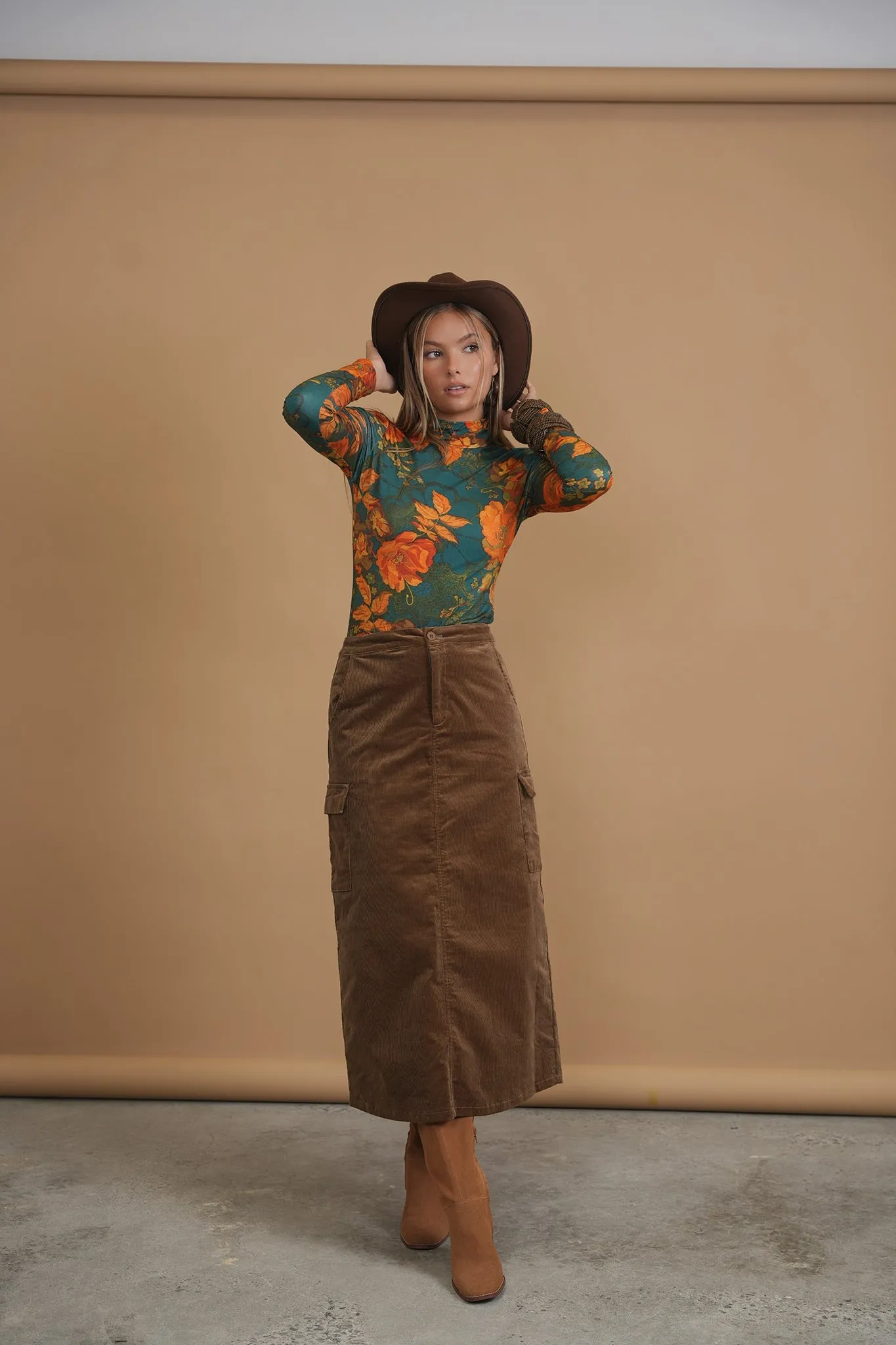 Bliss Printed Mock Neck Teal Floral