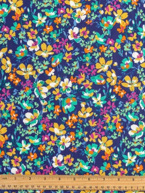 Blooming Floral Print Cotton Poplin - Navy   Magenta   Emerald   Yellow - Swatch