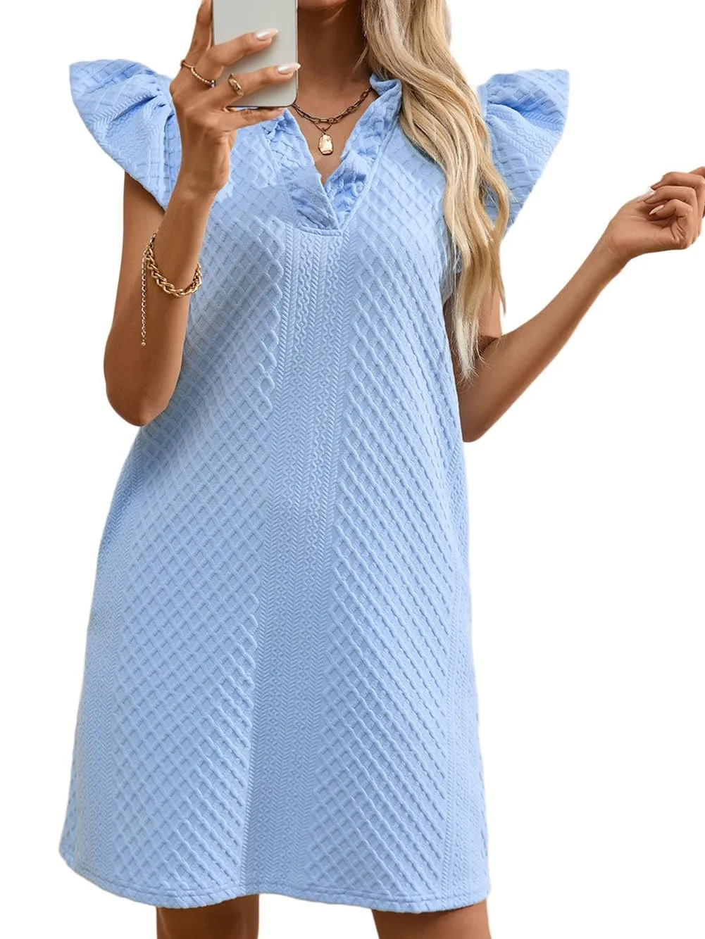 Blue Mini Dress with Pockets