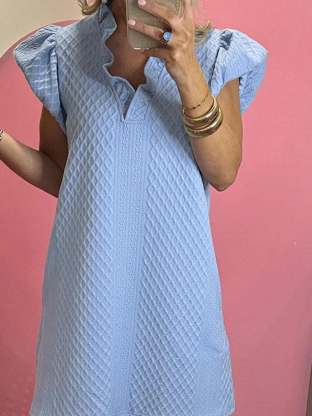 Blue Mini Dress with Pockets