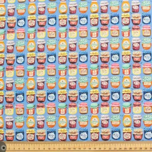 Blue Retro Jam & Honey Jars Cotton Print