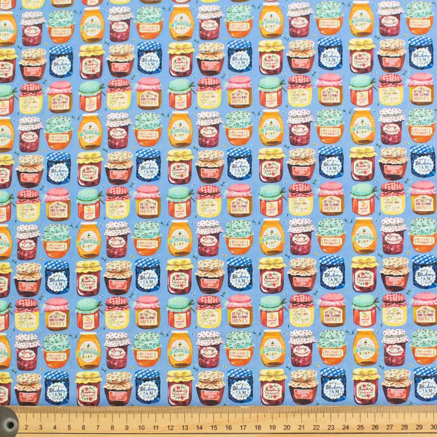Blue Retro Jam & Honey Jars Cotton Print