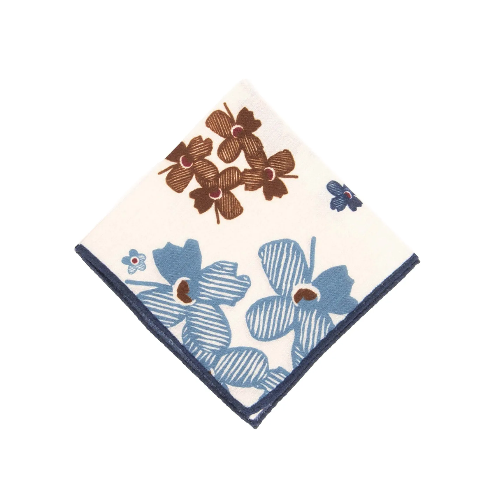 Brown and blue regimental tie and white pocket square set