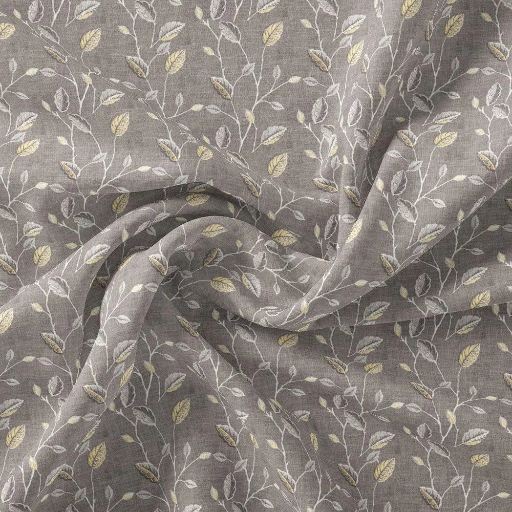 Brown Leaves With Stalk Digital Printed Fabric - Weightless