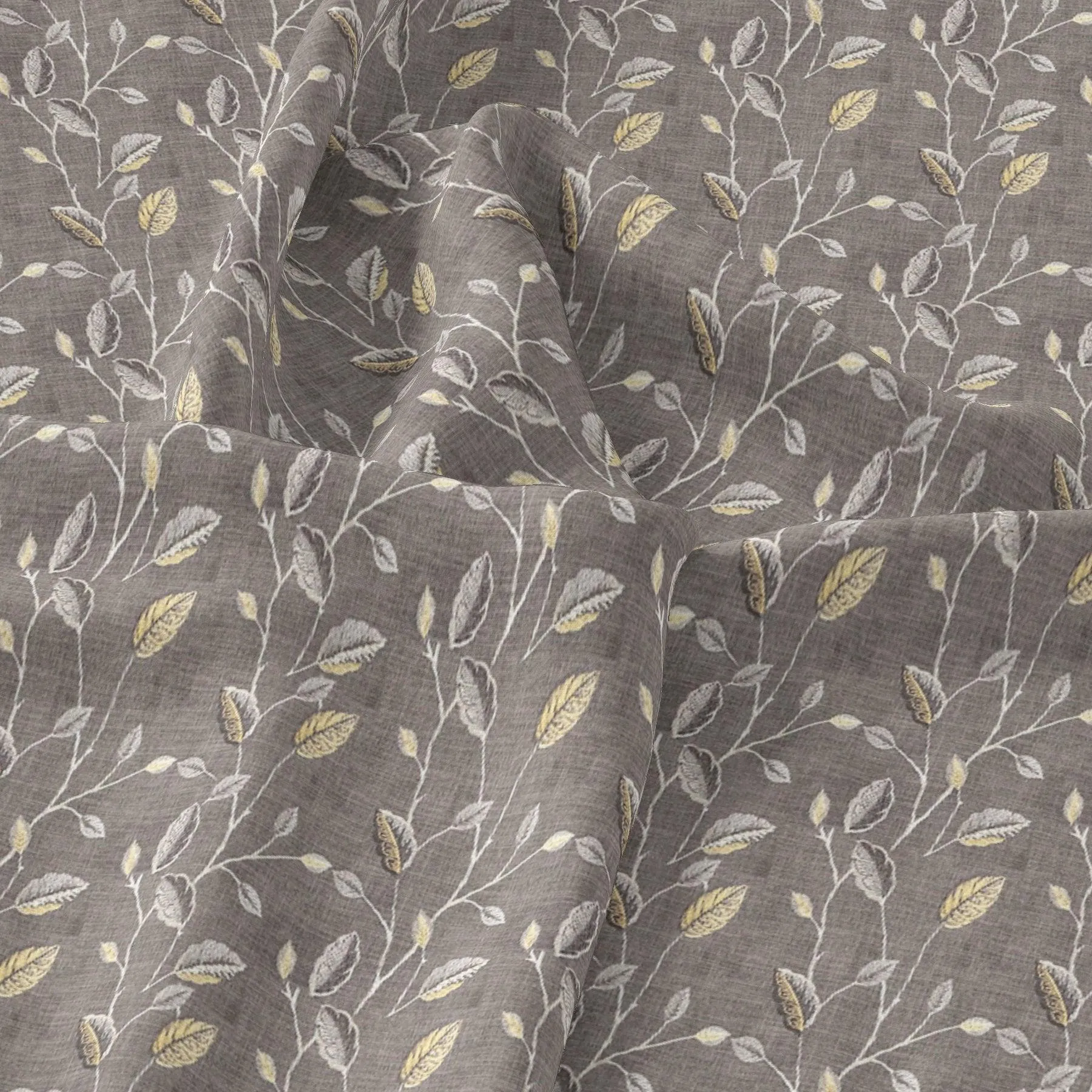 Brown Leaves With Stalk Digital Printed Fabric - Weightless