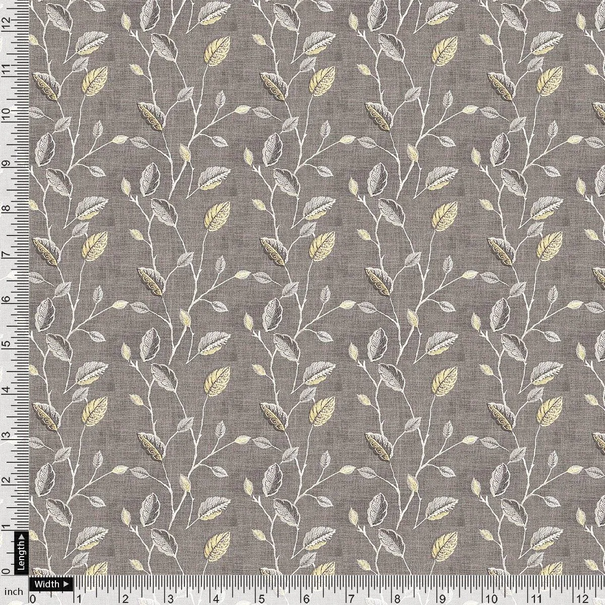 Brown Leaves With Stalk Digital Printed Fabric - Weightless