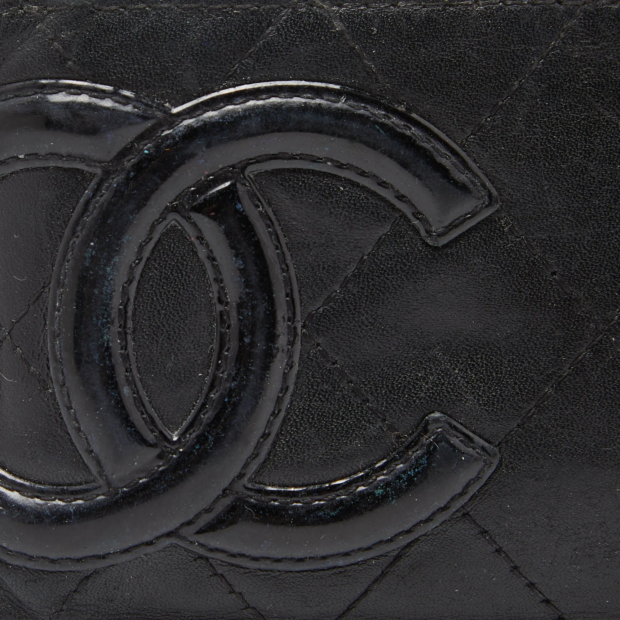 CHANEL Black Quilted Leather Cambon Ligne Card Holder