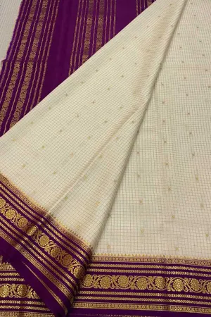 Elegant Off White & Purple Mysore Silk Saree