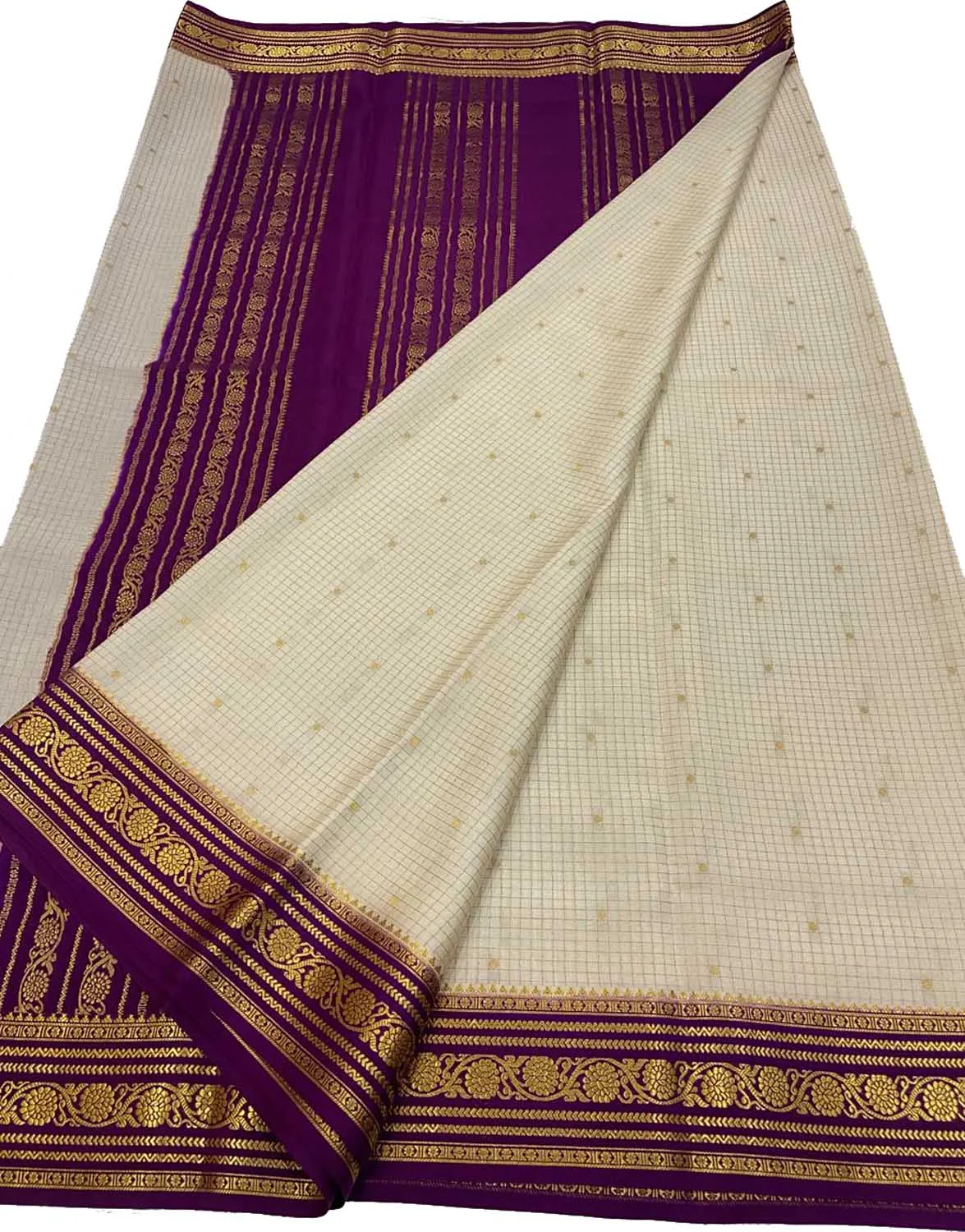 Elegant Off White & Purple Mysore Silk Saree