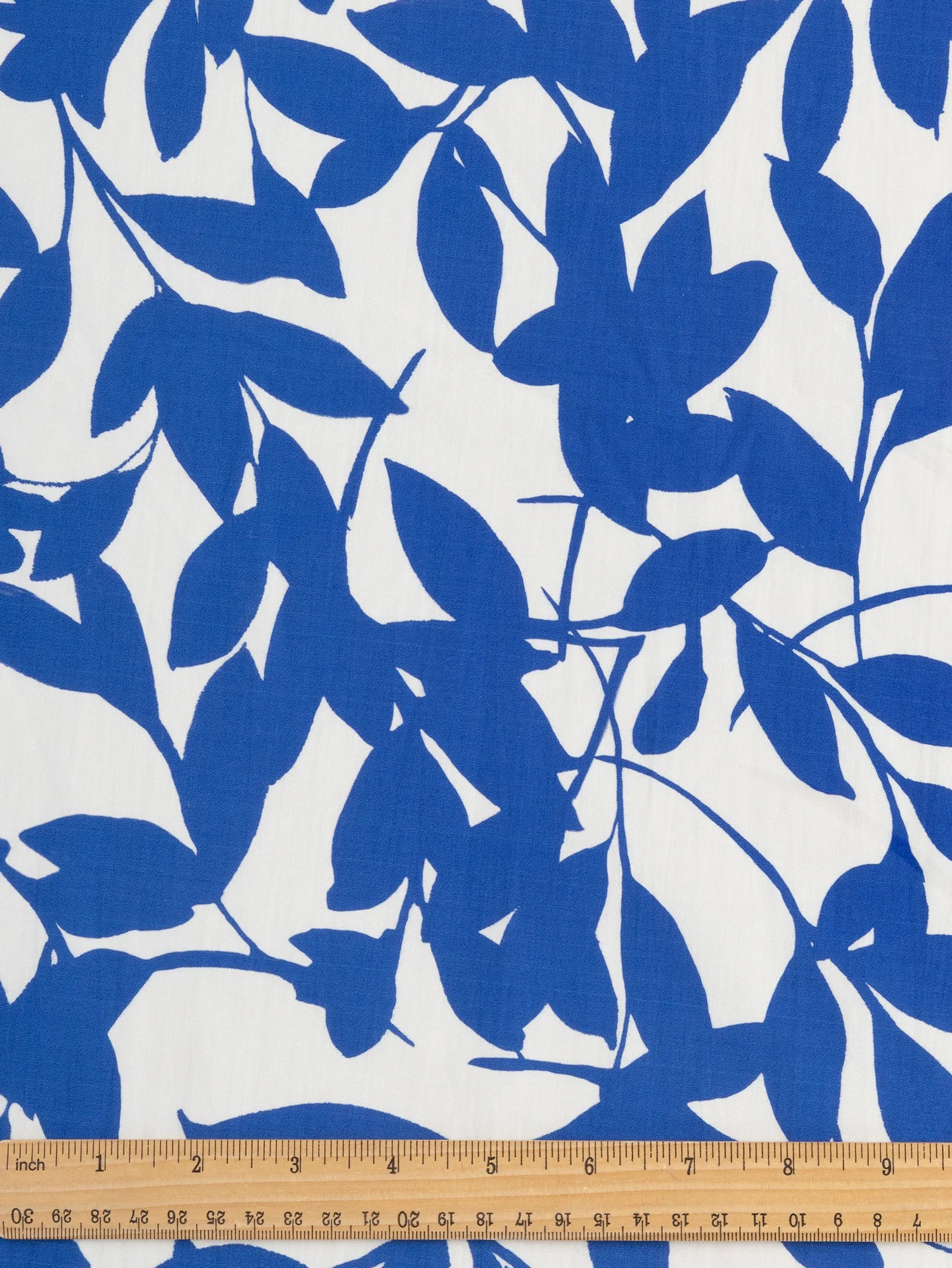 Foliage Silhouette Print Cotton Poplin - Cream   Cobalt - Swatch