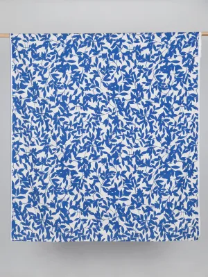 Foliage Silhouette Print Cotton Poplin - Cream   Cobalt - Swatch