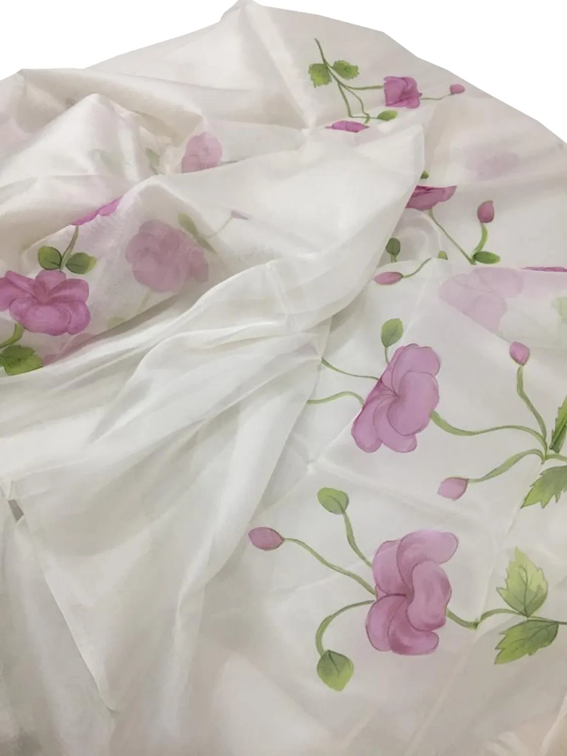 Hand Painted Off White Organza Saree with Zari Border - Pure Elegance