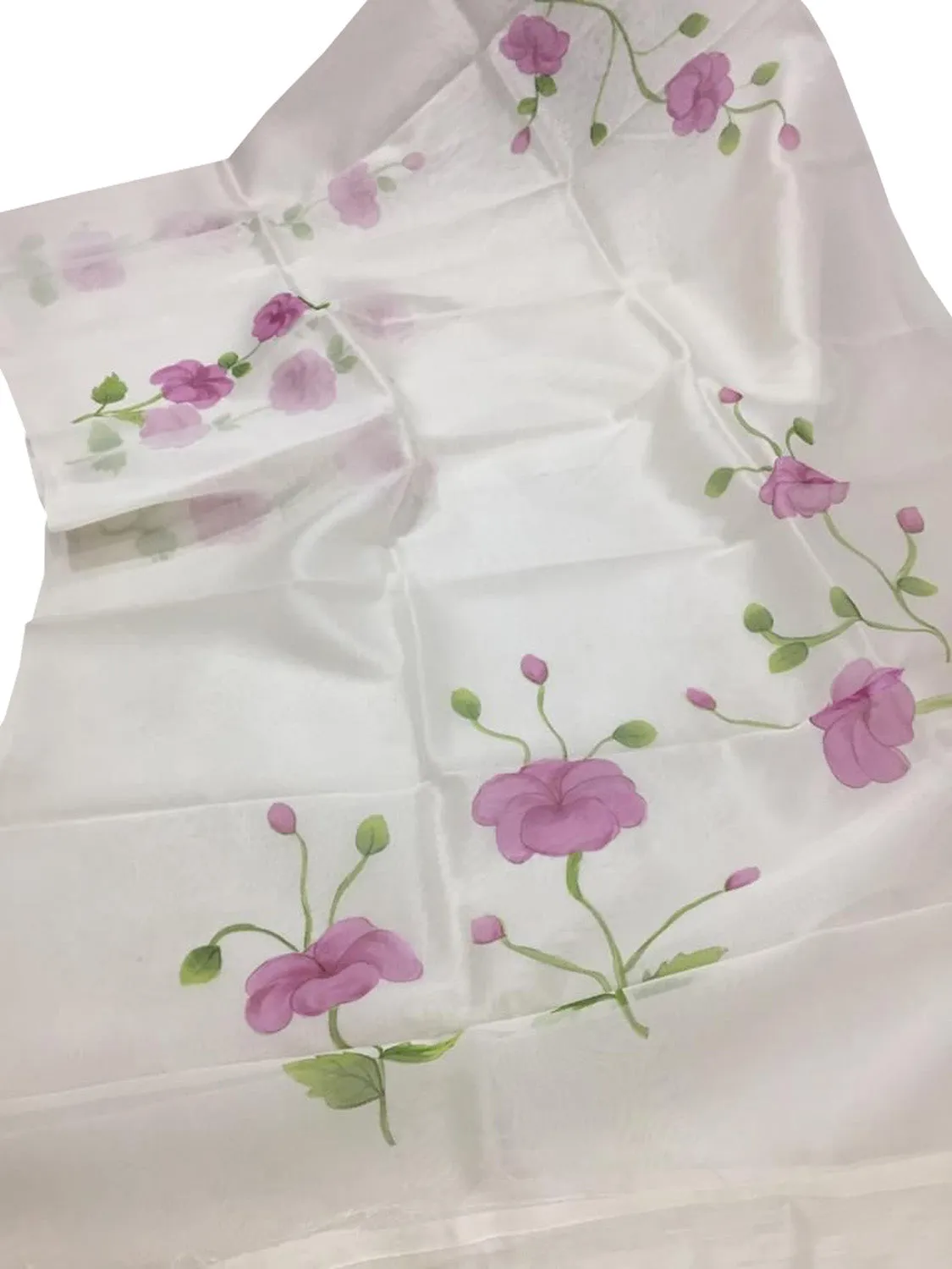 Hand Painted Off White Organza Saree with Zari Border - Pure Elegance