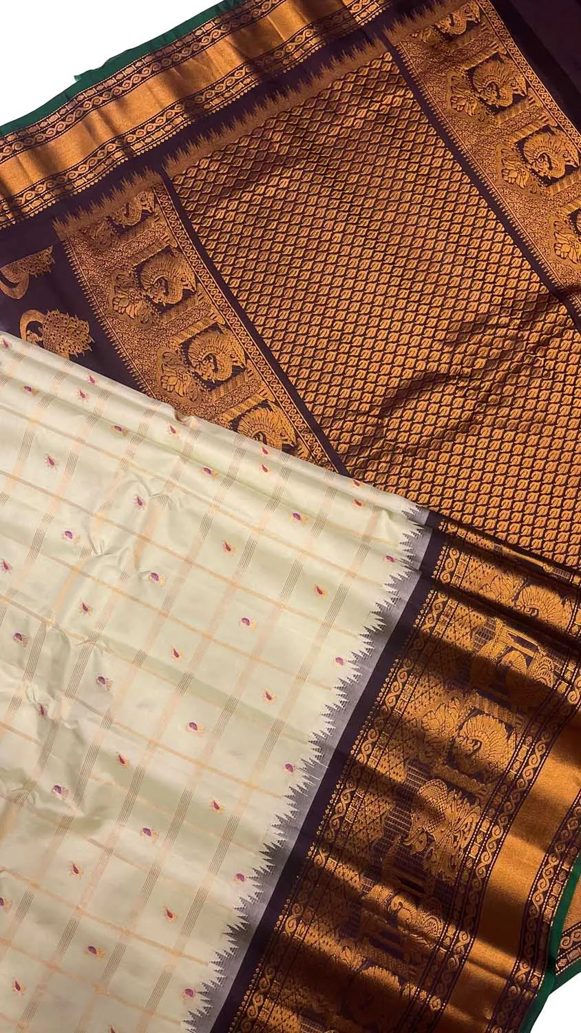 Handloom Gadwal Silk Checks Saree - Elegant White Design