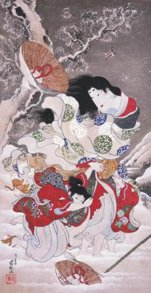 Lady Tokiwa Fleeing with Children