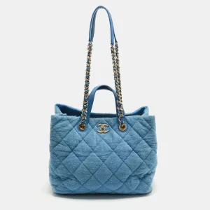 Light Blue Quilted Terry Cloth Coco Beach Shopper Tote