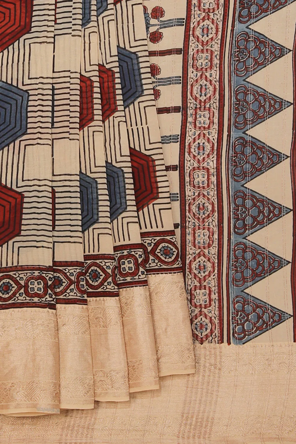 Mangalgiri Silk Ajrakh Printed Saree