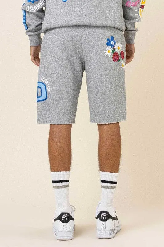 Mens Grey Flower Puff Print Short