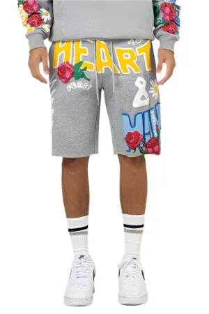 Mens Grey Flower Puff Print Short