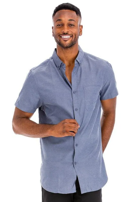 Mens Pink Casual Short Sleeve Solid Shirt