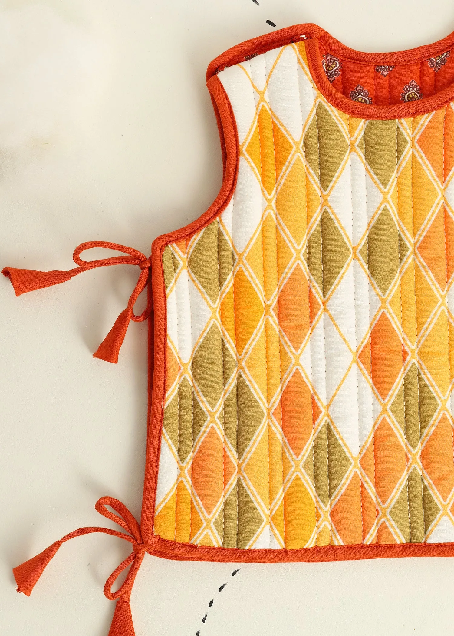 Orange Rhombus Quilted Cotton Reversible Dori Jacket Baby (0-6 M)
