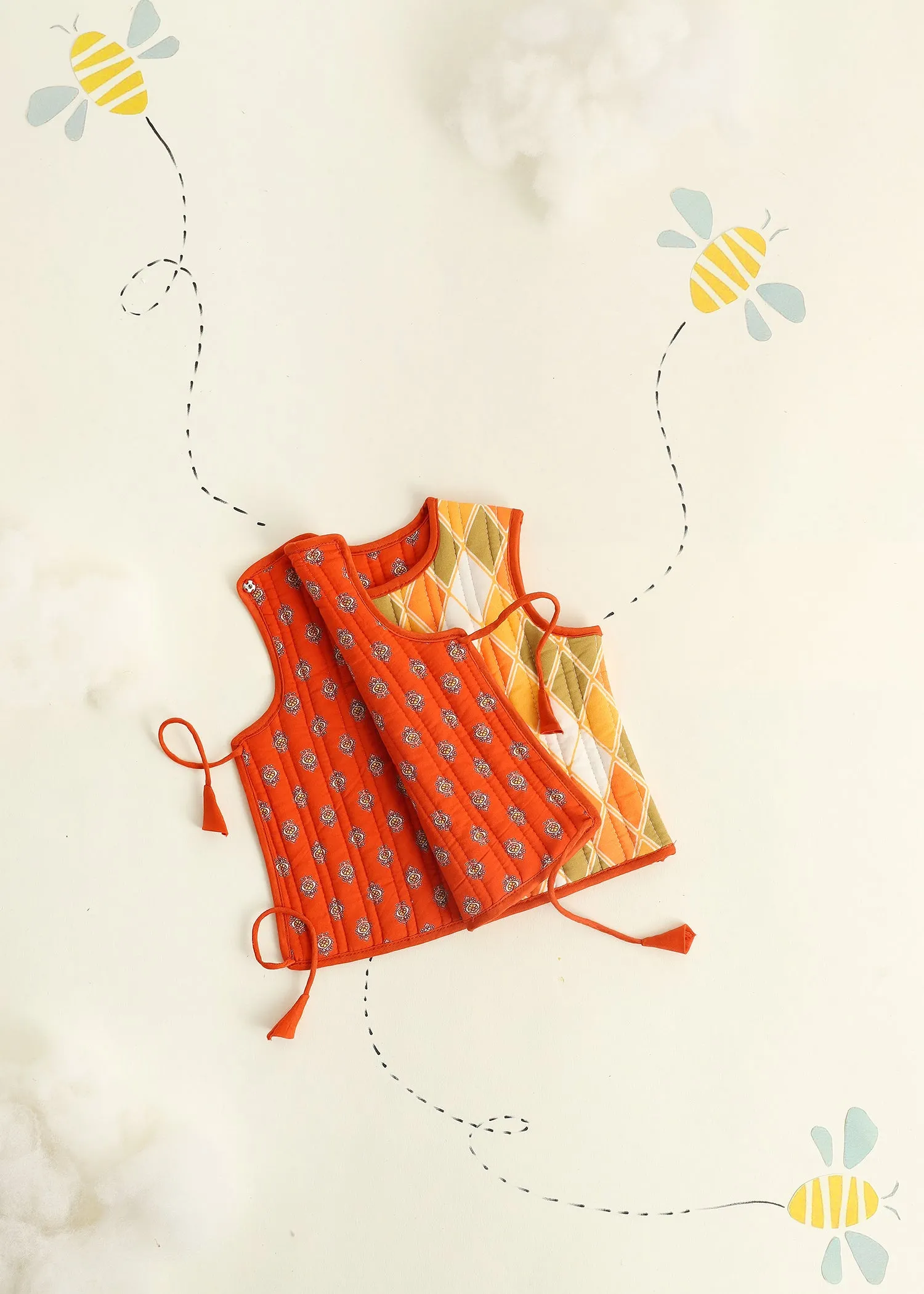 Orange Rhombus Quilted Cotton Reversible Dori Jacket Baby (0-6 M)