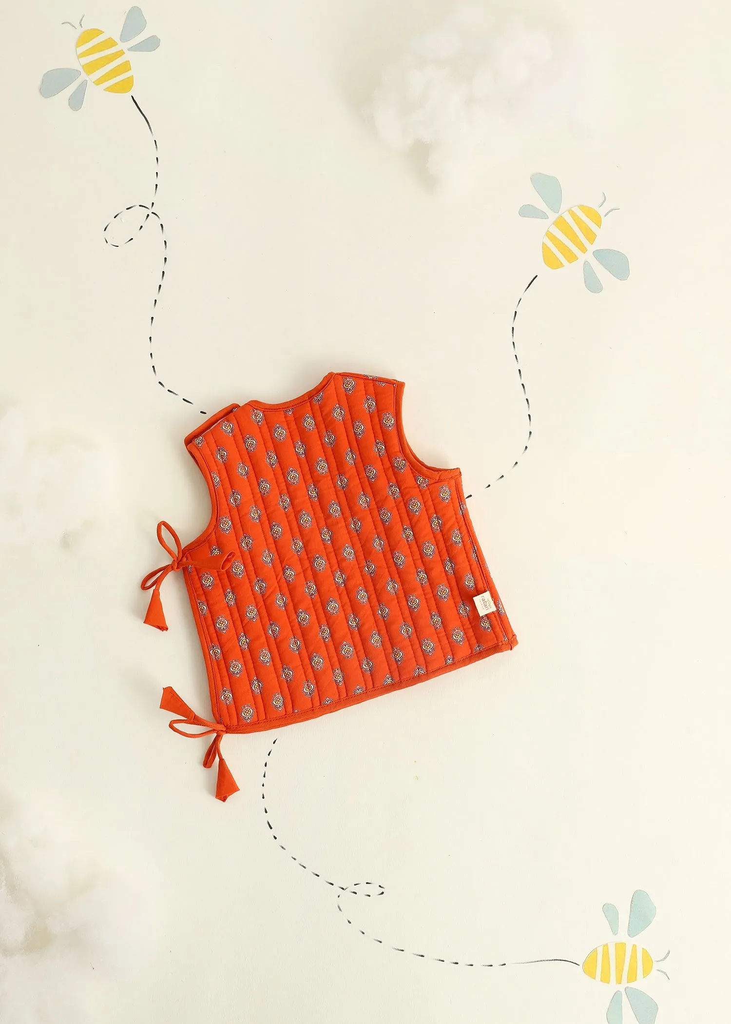 Orange Rhombus Quilted Cotton Reversible Dori Jacket Baby (0-6 M)