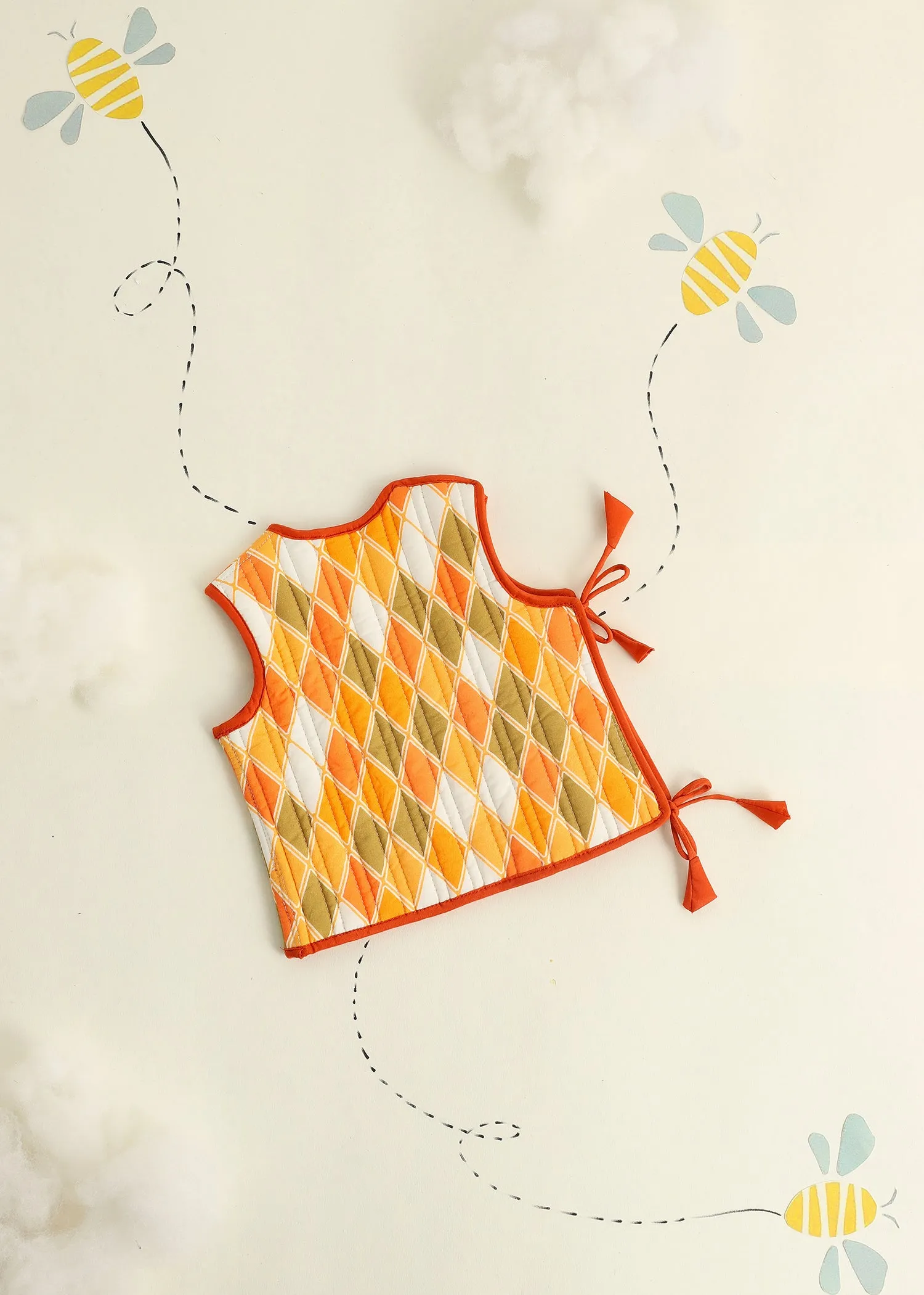 Orange Rhombus Quilted Cotton Reversible Dori Jacket Baby (0-6 M)