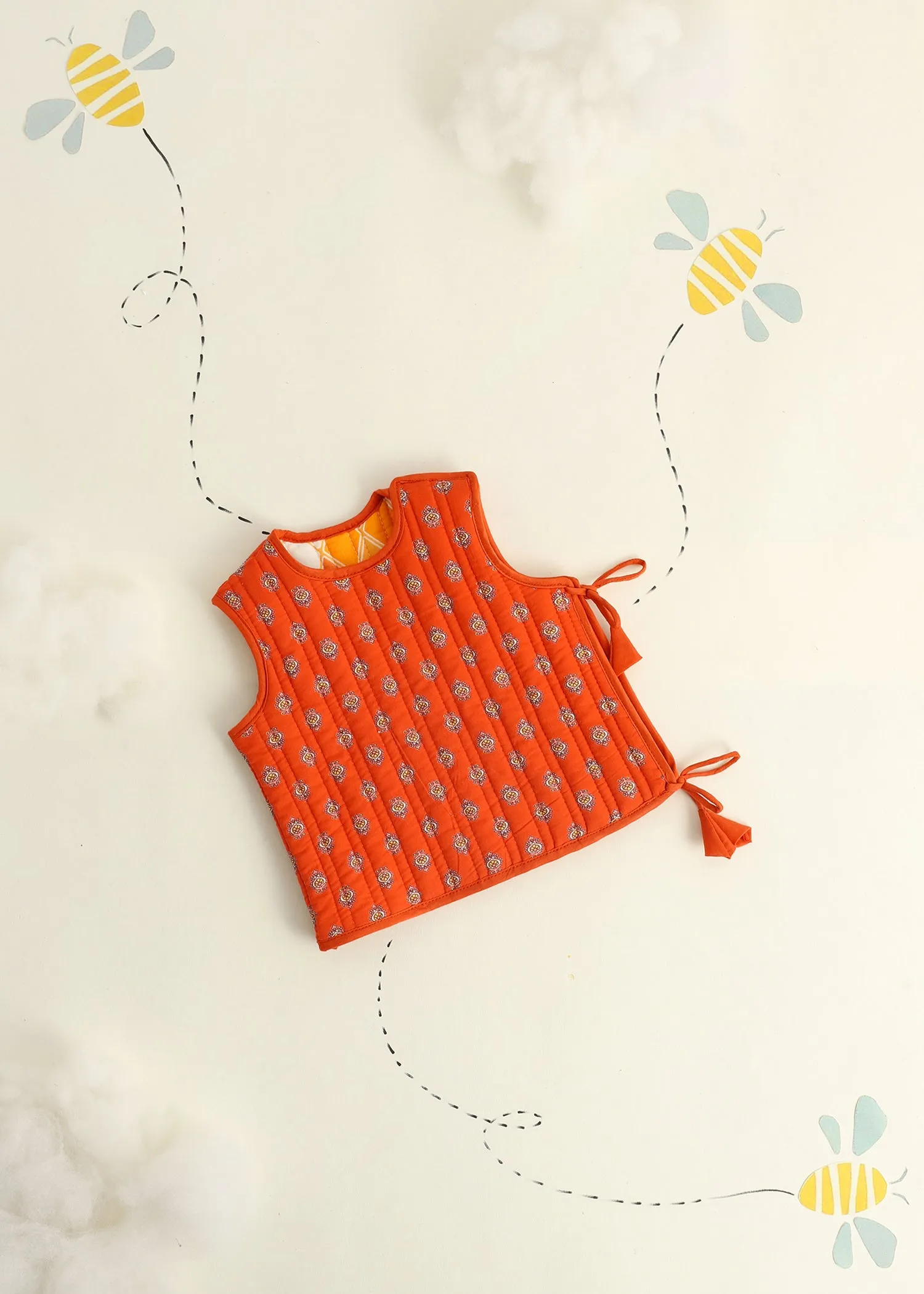 Orange Rhombus Quilted Cotton Reversible Dori Jacket Baby (0-6 M)