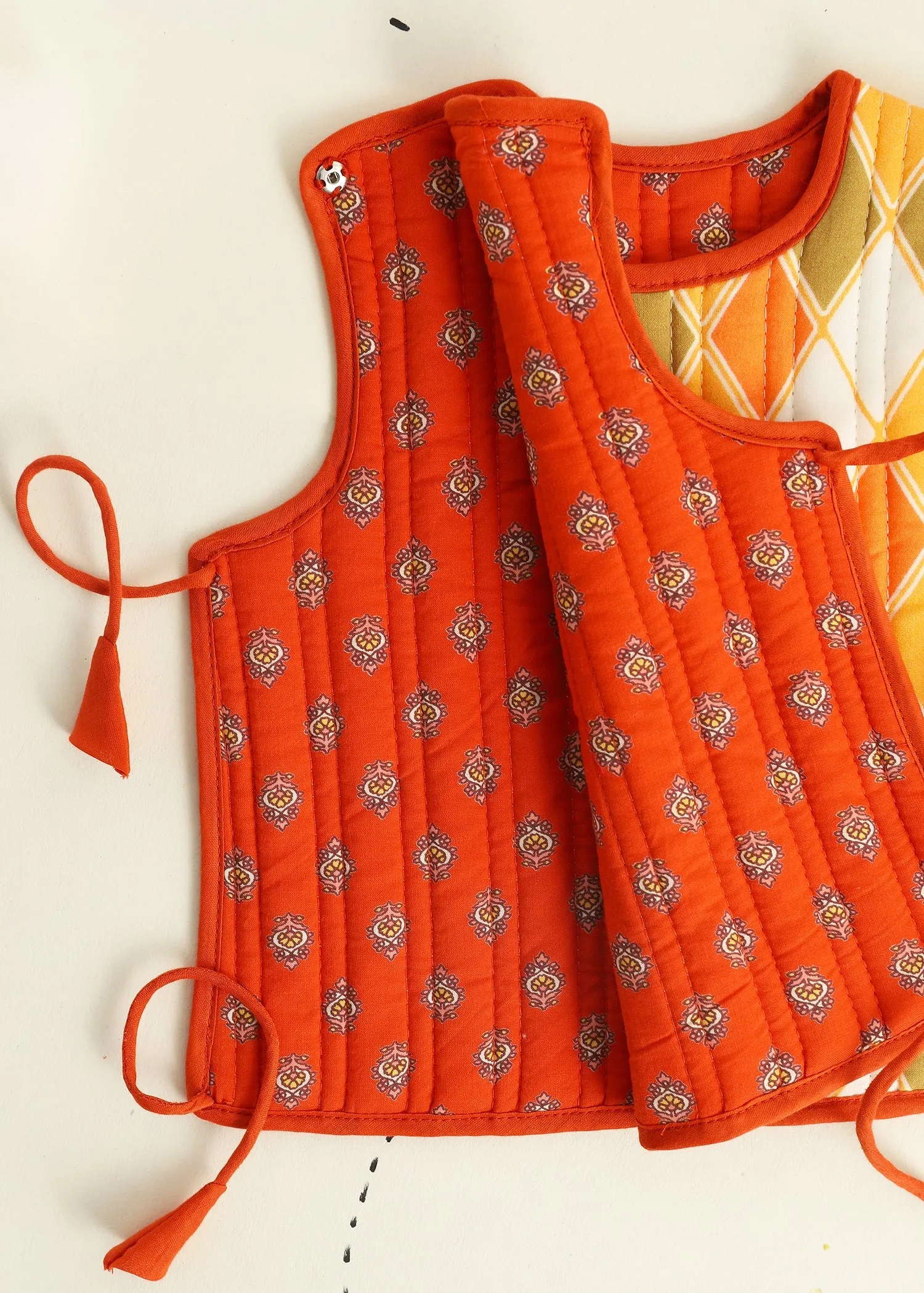 Orange Rhombus Quilted Cotton Reversible Dori Jacket Baby (0-6 M)
