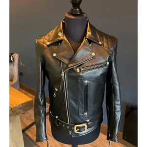 Quilted Shoulder Biker Leather Jacket