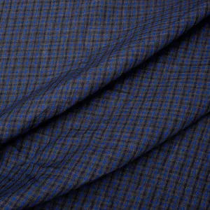 Royal Blue & Mid Grey Checkered Pure Linen
