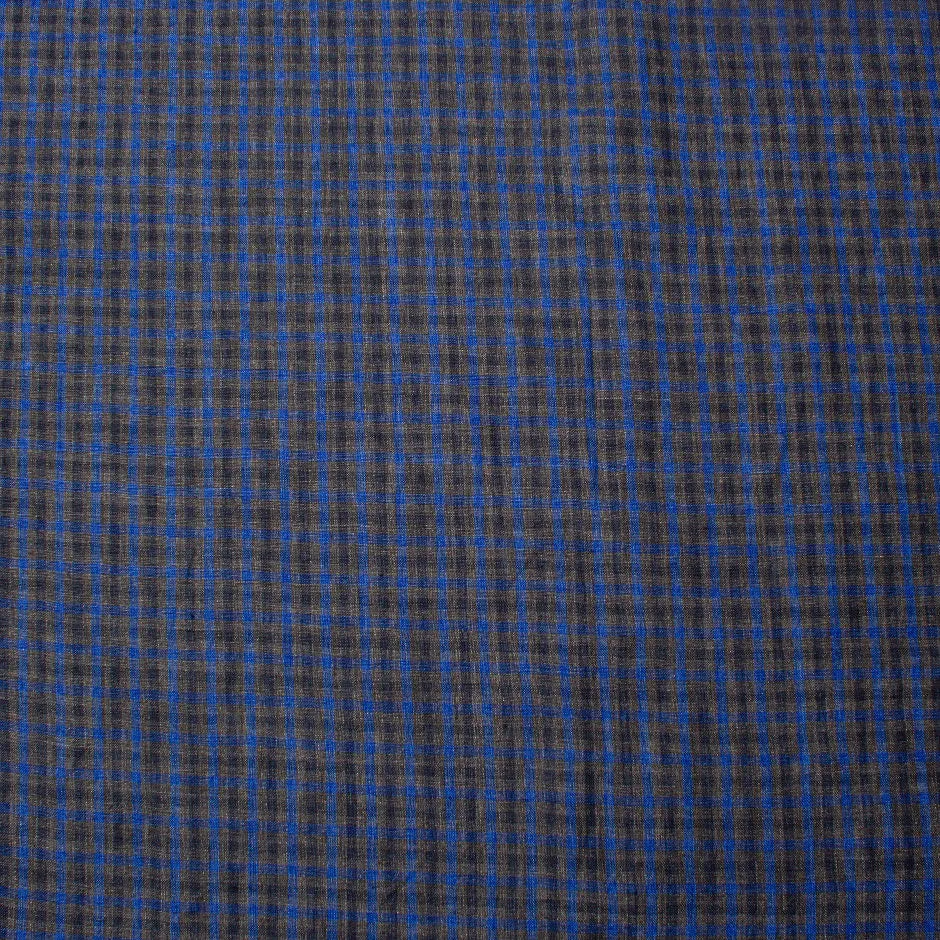 Royal Blue & Mid Grey Checkered Pure Linen