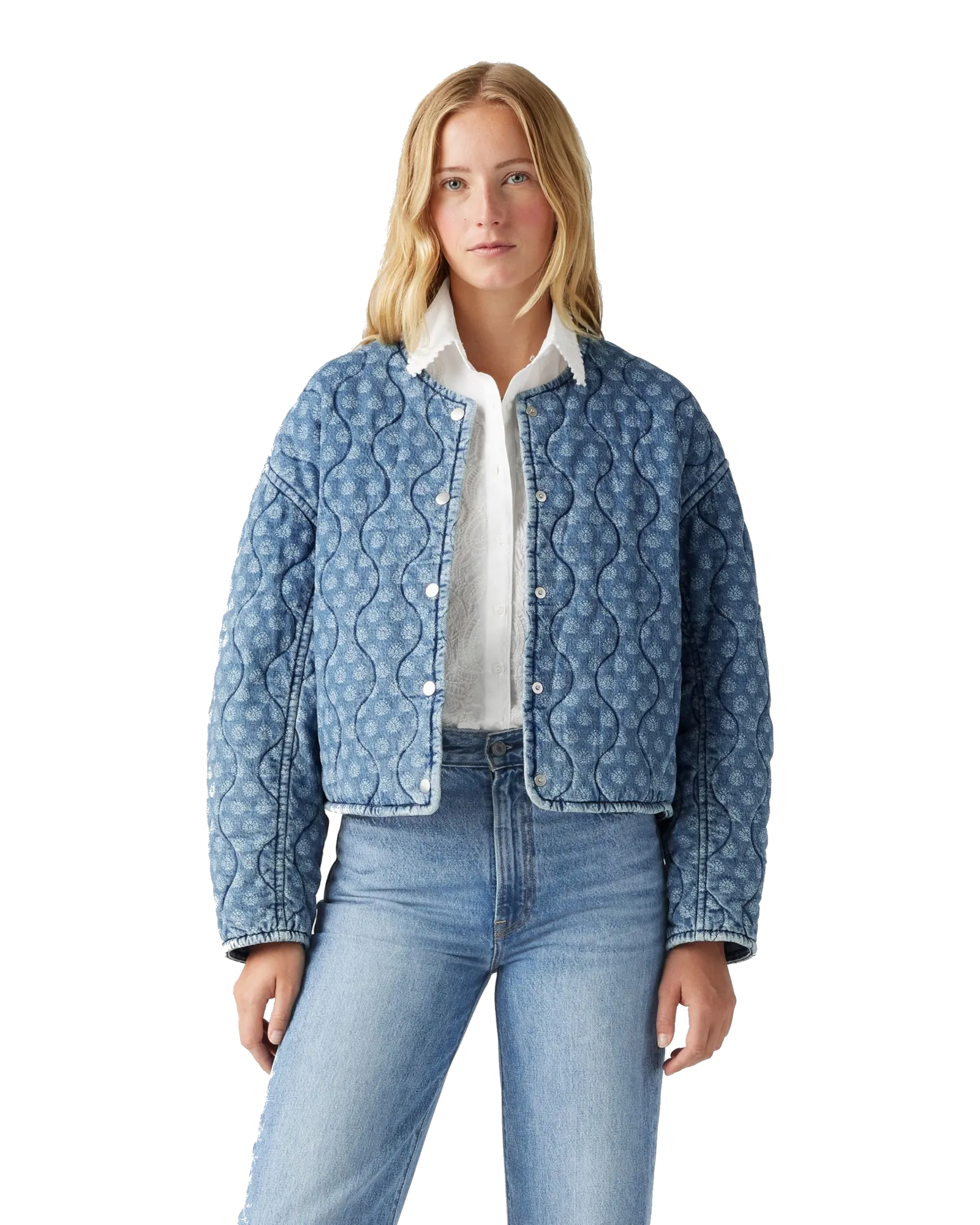 Rumer Quilted Liner Denim Jacket in Geo Denim