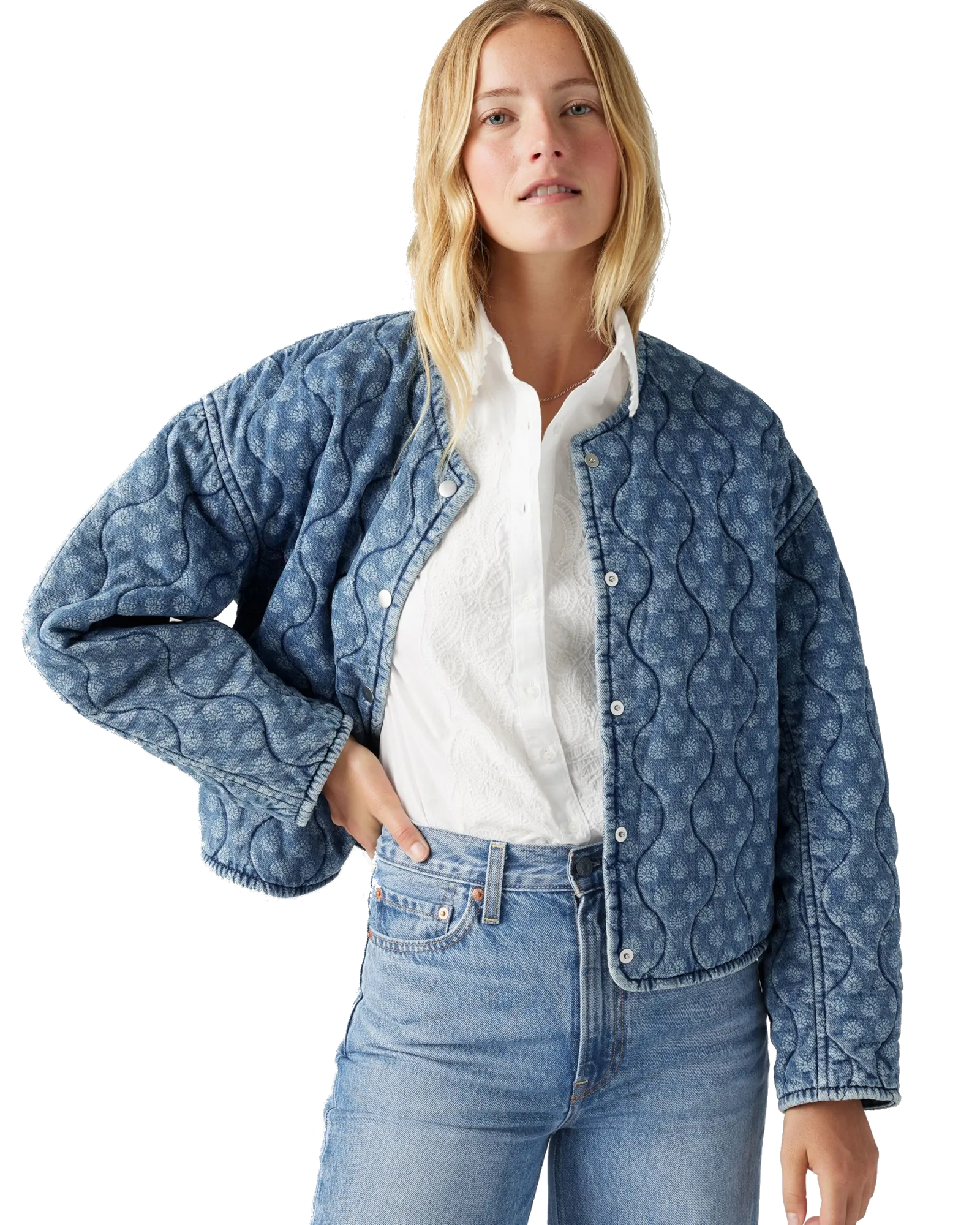 Rumer Quilted Liner Denim Jacket in Geo Denim