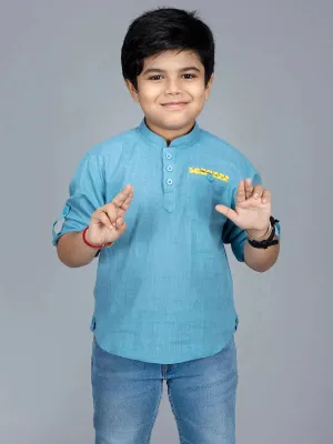 Sky Blue Slab Cotton Boys Short Kurta