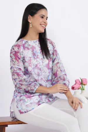 White Floral Printed Straight Top