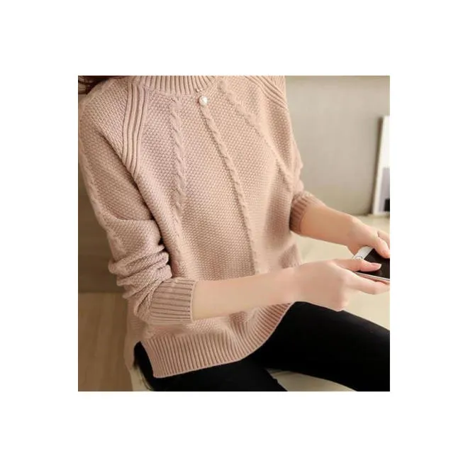 Women Round Neck Pullover Split Hem Sweater - WSTC24317