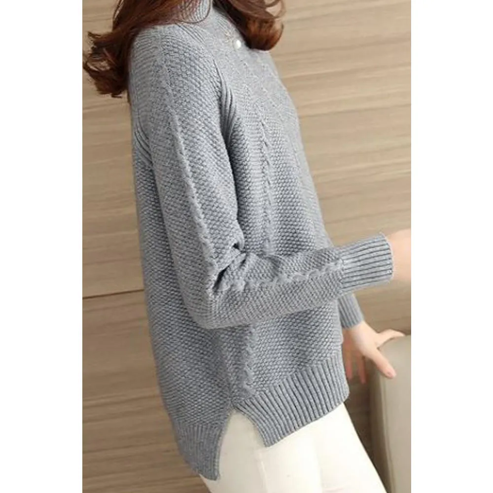 Women Round Neck Pullover Split Hem Sweater - WSTC24317