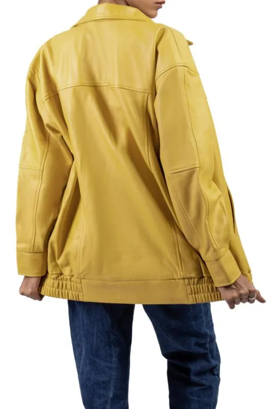 Womens Oversized Yellow Leather Jacket