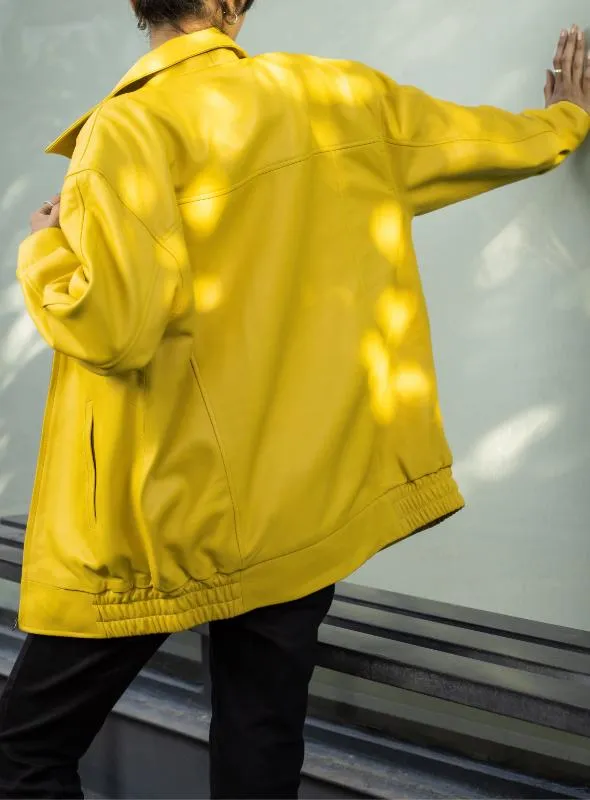 Womens Oversized Yellow Leather Jacket